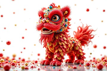 Fototapeta premium Lion Dance in White Background.