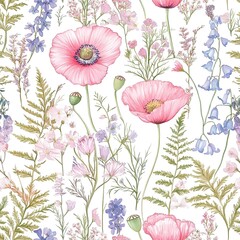 Beautiful Floral Pattern With Pink And Purple Flowers
