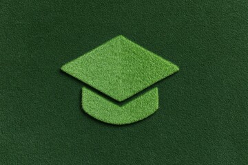 Grass texture graduation cap symbol on green background