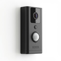Obraz premium Modern black doorbell isolated on white background for home security uses.