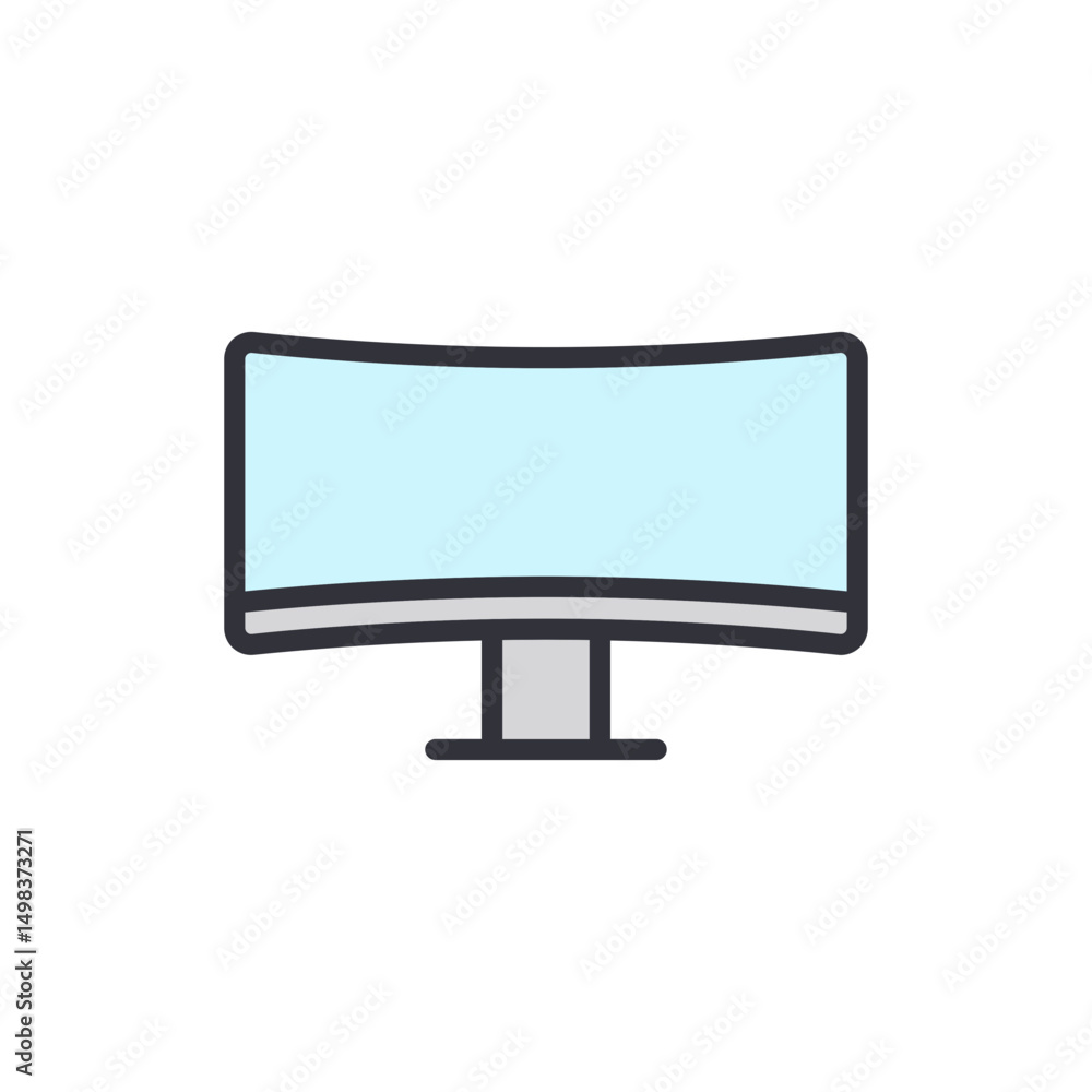 Poster illustration of a curved monitor screen display with transparent style