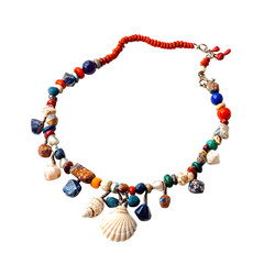 Artistic Anklet with Asymmetrical Clusters of Shells and Corals Isolated on Transparent Background