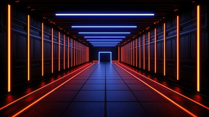 Fototapeta premium Neon Corridor: A Futuristic Passage of Vibrant Hues
