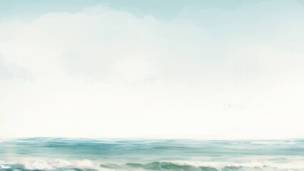 Obraz premium Ocean outdoors horizon nature, digital paint illustration.