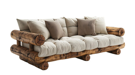 Obraz premium Sustainable wood sofa with rustic craftsmanship isolated on transparent background
