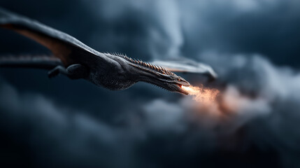 Obraz premium Dragon Flying in Stormy Sky