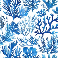 Seaweed Pattern In Blue And White Watercolor