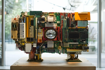 Recycled circuit board sculpture.