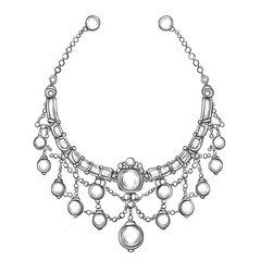 Hand Drawn Necklace with Pearls Sketch Symbol Isolated on White Background - Illustration for Jewelry Design Concepts