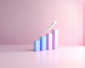 A minimalist 2D bar chart with a single arrow rising above the bars, soft gradient tones, and no text, symbolizing sales increase and market progress.
