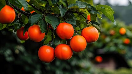 Vibrant Orange Fruits on Lush Green Tree Branches