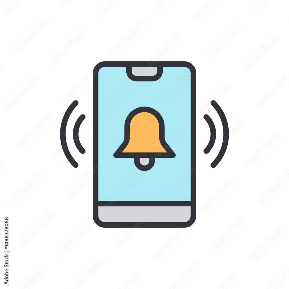 Poster vibrant smartphone displaying incoming notification with sound waves