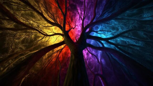 Discover mesmerizing quantum fractal trees in vibrant rainbow hues, showcasing infinite depth in this Ultra HD loop.