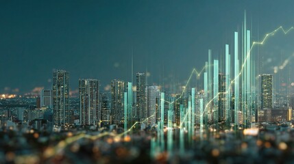 Fototapeta premium Modern Urban Landscape with Growth Graphs and Skyscrapers