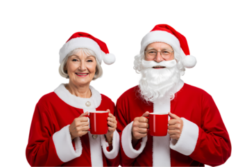 Merry Christmas Senior Santa Mrs Claus Couple isolated on transparent background