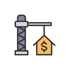 Real Estate Investment With Construction Crane Lifting House Shaped Dollar