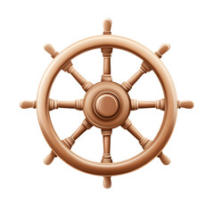 Old wooden ship steering wheel, isolated nautical boat helm for navigation on transparent background