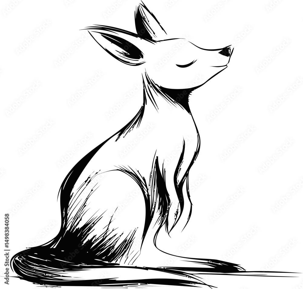 Poster black and white sketch of a serene kangaroo in a sitting position. vector illustration