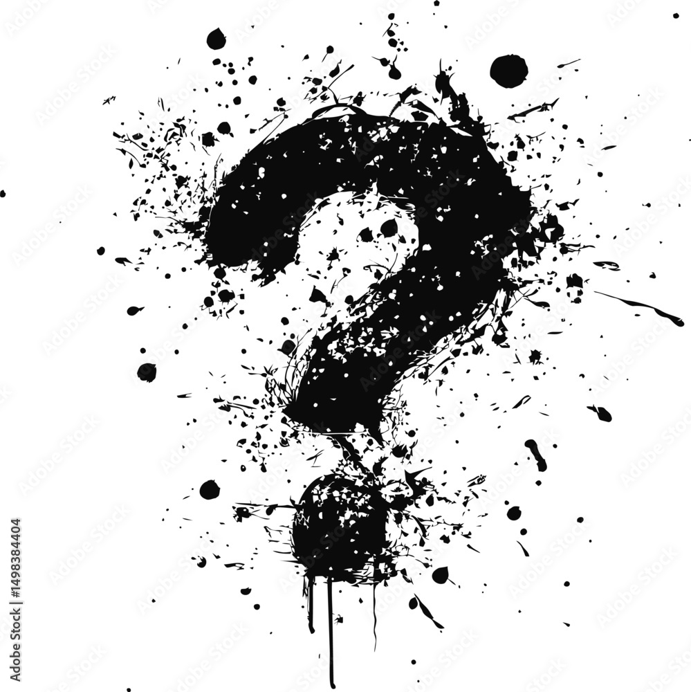 Aufkleber abstract black ink splatter forming a question mark on a white background. vector illustration