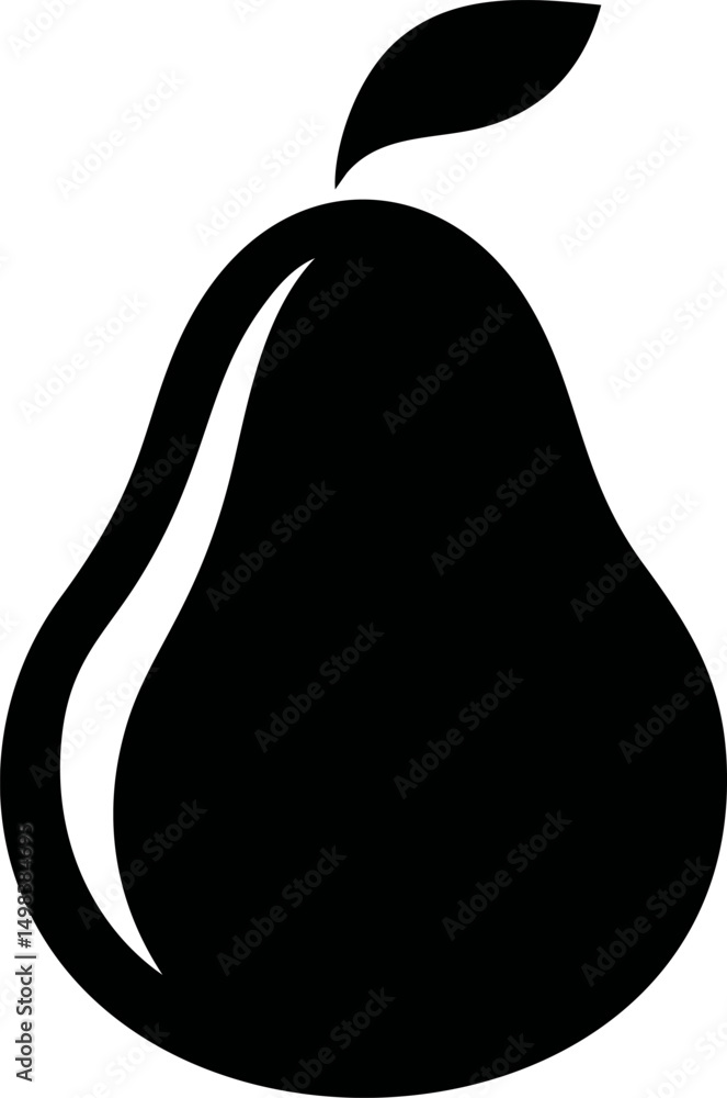 Poster Black silhouette of a pear with a leaf in simple vector design. Vector illustration