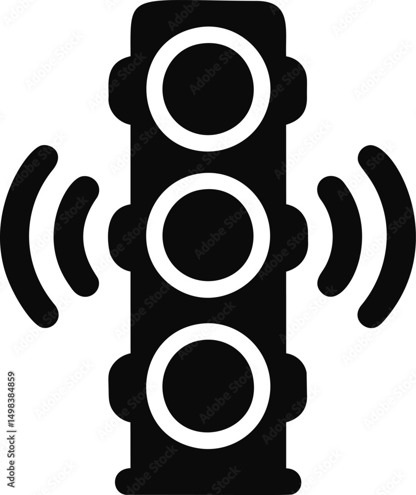 Poster black traffic light icon with three circles and curved lines signaling. vector illustration