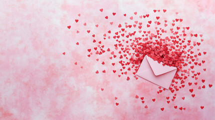 Love letter envelope hearts and red tones combine in this romantic concept of overflowing affection and emotion. AI generative