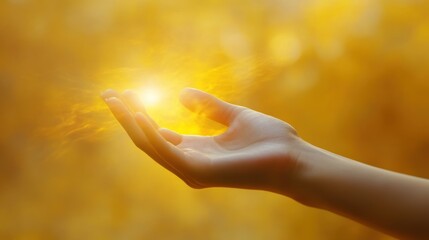 Empowering light energy in human hand for spiritual healing and wellness practice