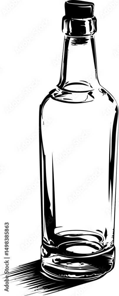 Poster monochrome illustration of an empty bottle in a minimalist style. vector illustration