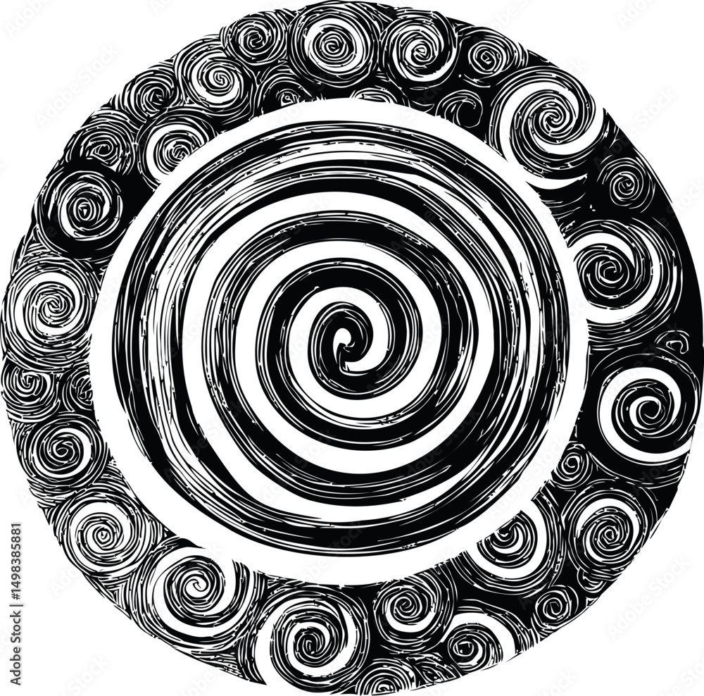 Poster black and white abstract spiral with swirling patterns, in a circular design. vector illustration