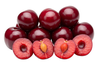 Juicy Red Plums Fresh Delicious  Healthy isolated on transparent background