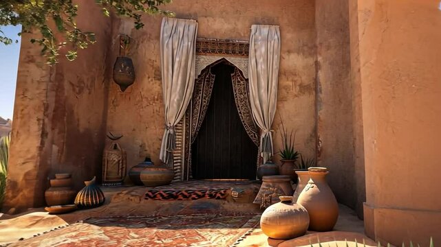 Serene Oasis: A Digital Depiction of a Desert House Entrance