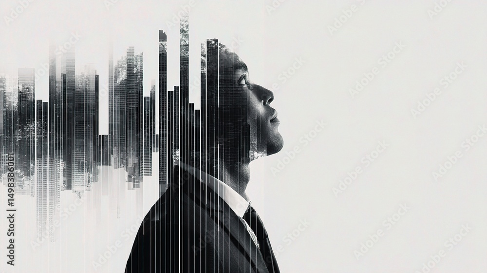 Poster business analyst profile with merged bar graph visualization