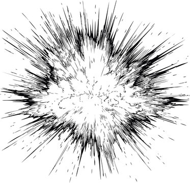 Black and white comic style explosion radiating spikes and lines. Vector illustration