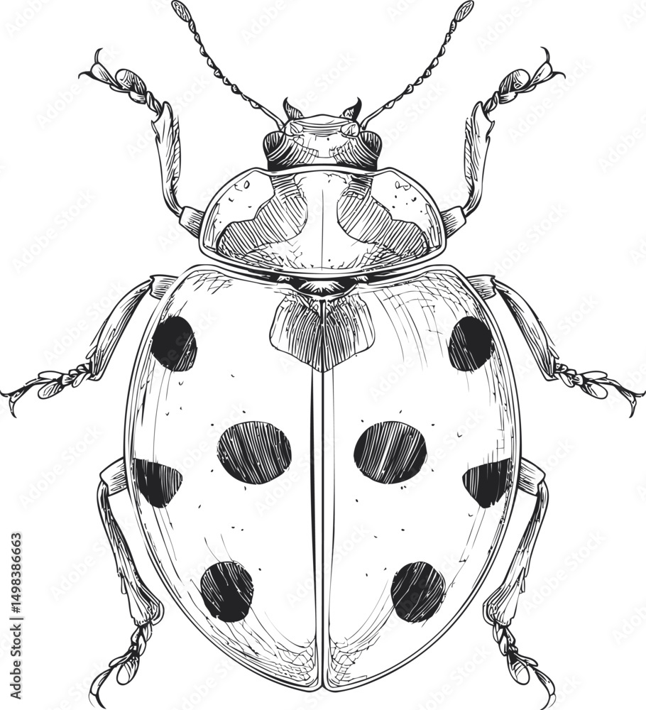 Aufkleber detailed black and white illustration of a ladybug with intricate patterns. vector illustration