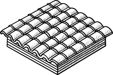 Vector illustration of stacked wavy roof tiles in black and white. Vector illustration