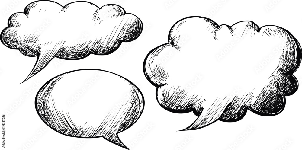 Aufkleber hand-drawn empty speech bubbles in monochrome sketch style illustration. vector illustration
