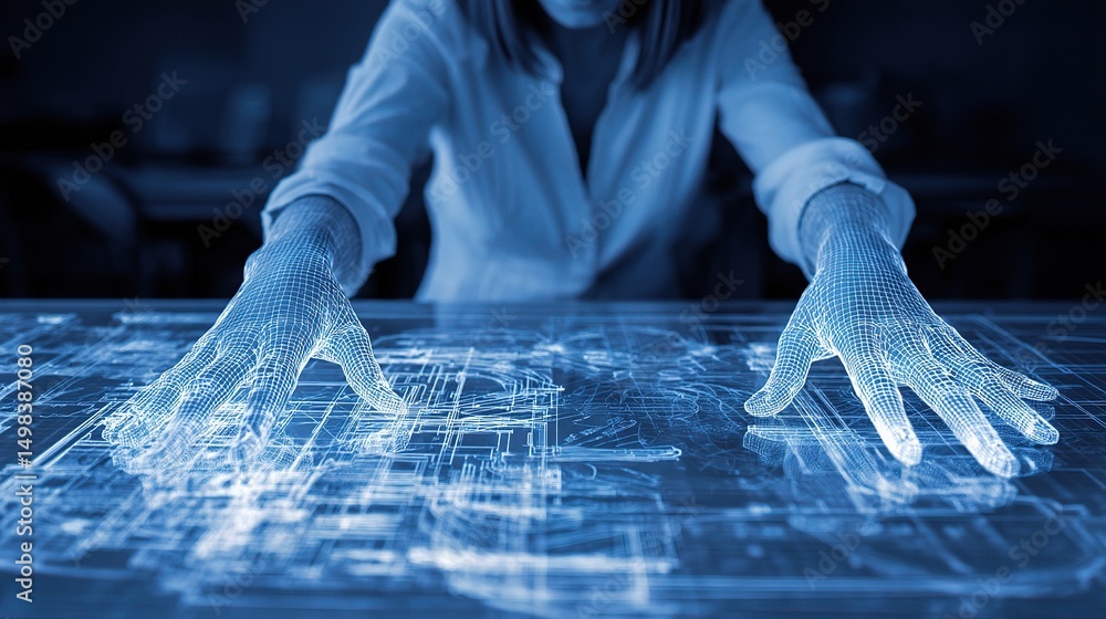 Poster advanced blueprint visualization with 3d model and layer overlap