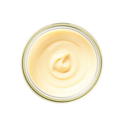 Creamy yellow substance in glass jar isolated on transparent background
