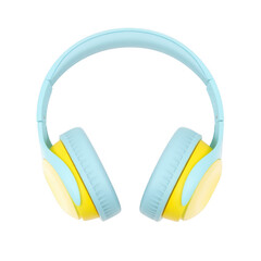 Pastel blue and yellow headphones isolated on transparent background