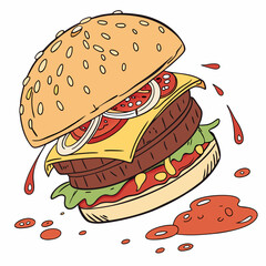 Delicious double cheeseburger with sesame bun