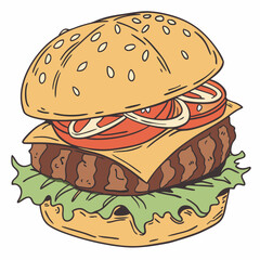 Delicious juicy burger sesame bun beef patty cheese