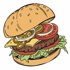 Delicious juicy burger sesame bun beef patty cheese