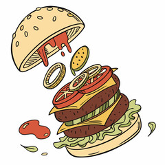 Delicious double cheeseburger exploding with flavor