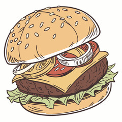 Juicy delicious cheeseburger with sesame bun