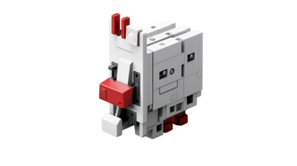 High-quality 3D render of a modern electrical circuit breaker switch with red and white components against a black background.