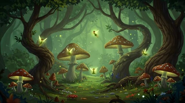 Enchanted forest with mushrooms and fairies digital art wallpaper hd 4k video