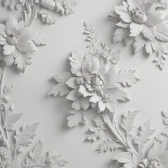 Subtle embossed floral plasterwork, light gray on white , clean, vintage