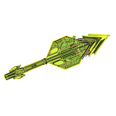 Futuristic Arrow with Digital Accents in Neon Lime Isolated on Transparent Background