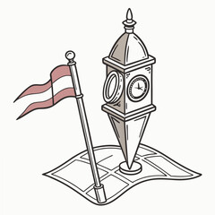 Clock tower map flag illustration transparent background