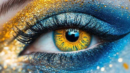 Golden  Blue Glitter Eye Makeup.